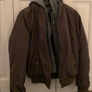 fluffy army color jacket with the sweater inside